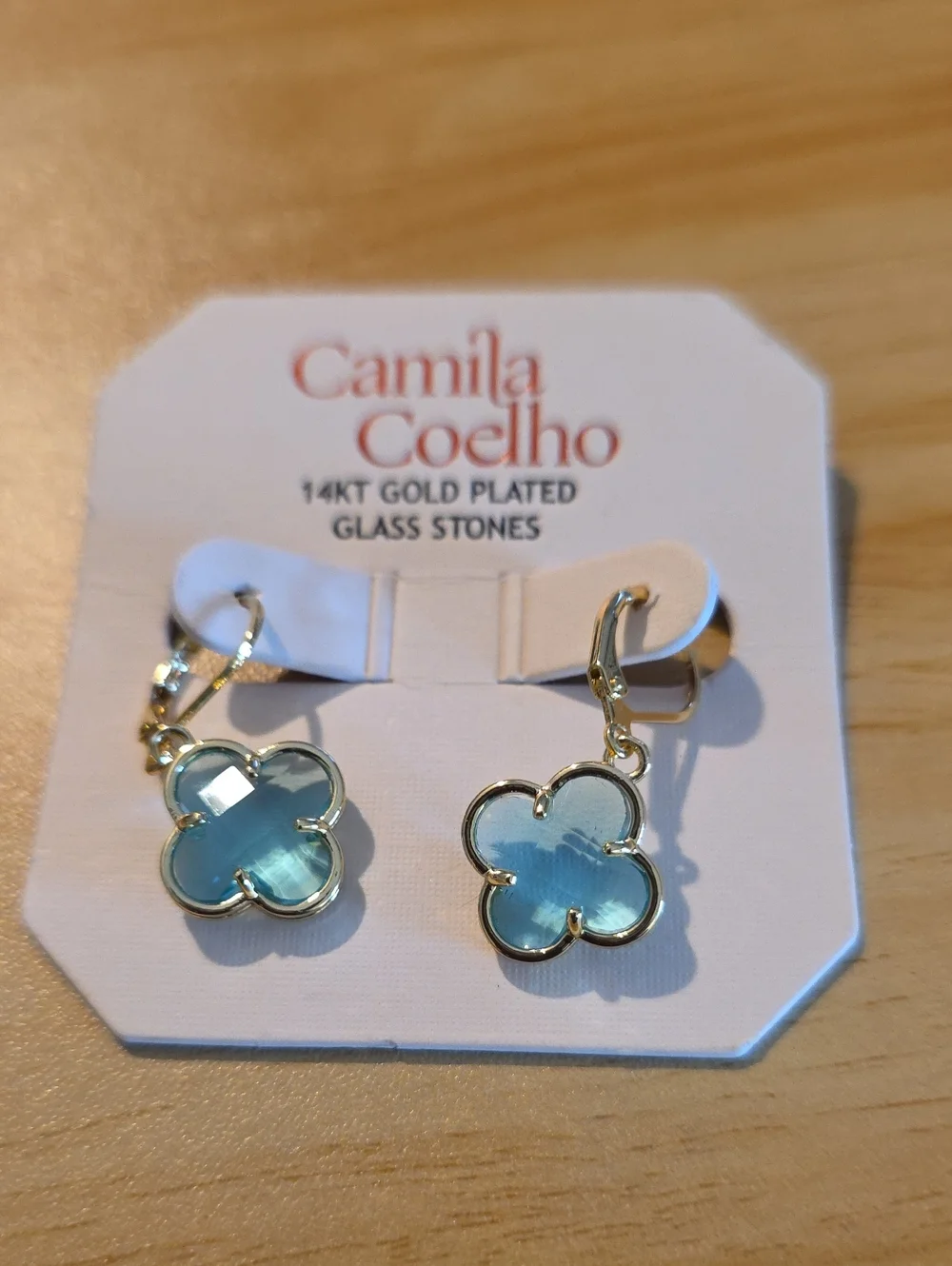 CAMILA COELHE NWT Gold-Plated Aquamarine Clover Drop Earrings -